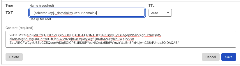 Follow the instructions above to add DKIM credentials to your DNS records