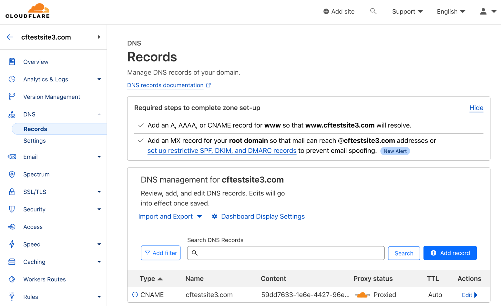 Cloudflare Tunnel automatically creates a CNAME DNS entry directing traffic to the deployed tunnel.
